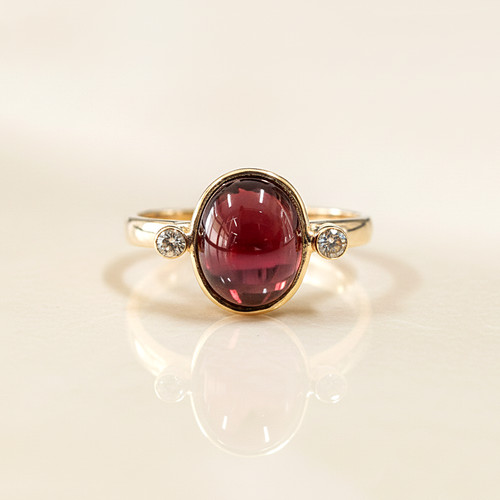 Solid gold cabochon oval - 9k,