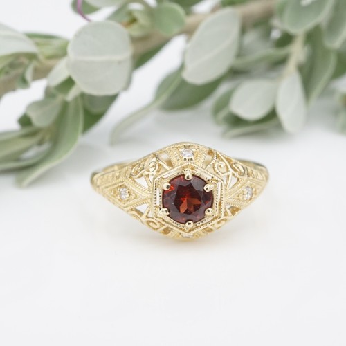 14k garnet diamond - garnet, ring
