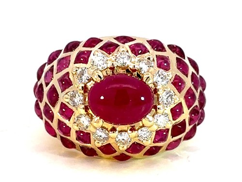 Cabochon ruby and diamond - and,