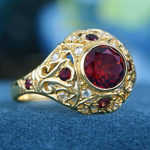 Yellow gold natural garnet - gold,